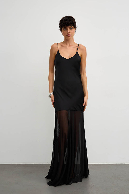 SATIN DRESS WITH MESH