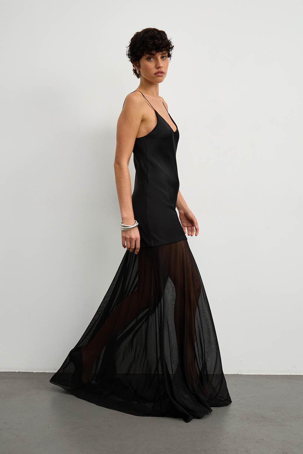 SATIN DRESS WITH MESH