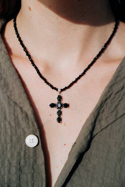 MIDNIGHT CROSS NECKLACE SPINEL