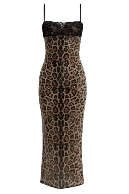 SHINNING LEOPARD LACE DRESS