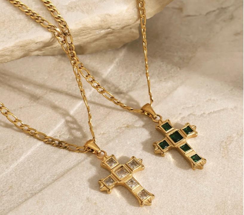 CROSS NECKLACE STONE